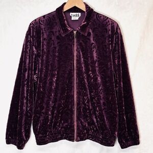 Vtg Plum Burnout Velvet Zip Jacket Y2K Dark Academia Whimsigoth Gothic PL